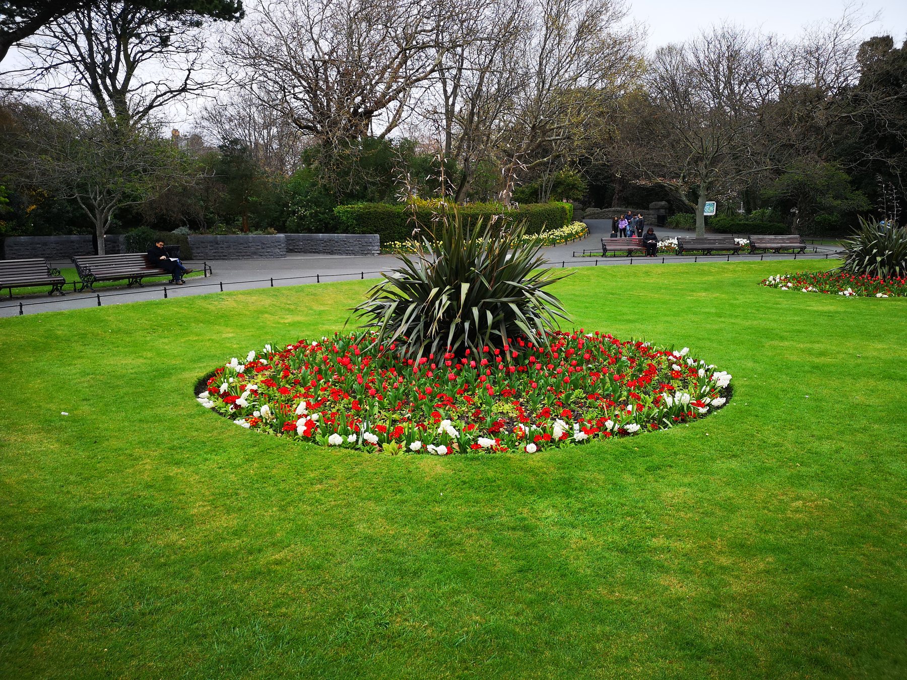 Rundes Blumenbeet in einem Park